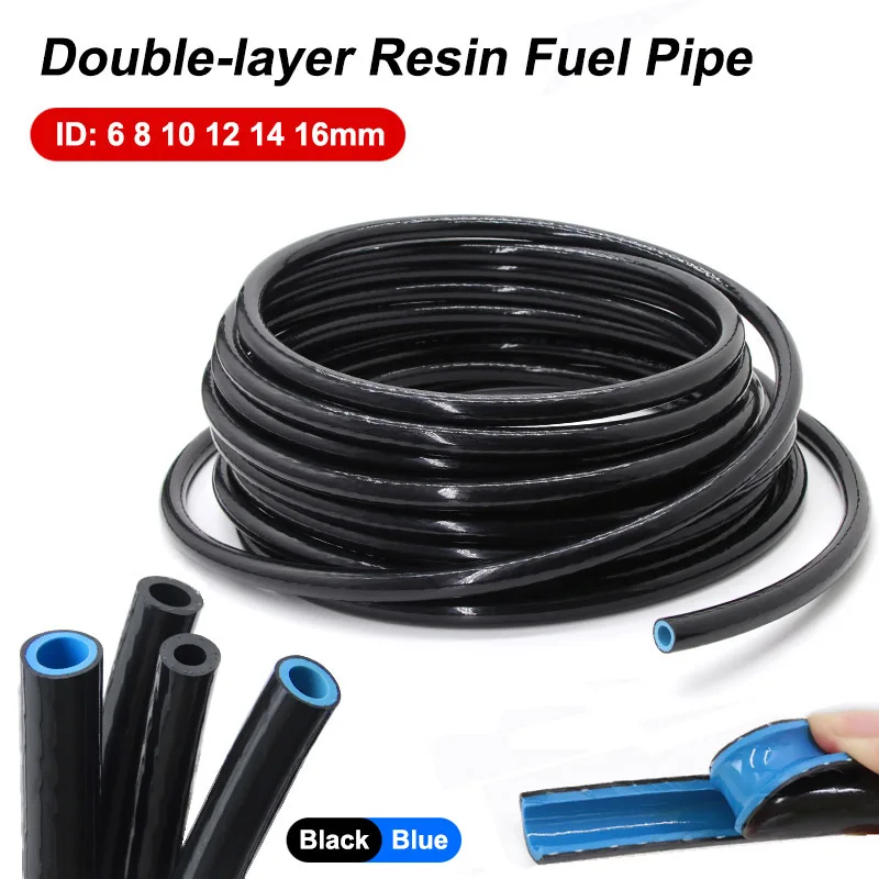 

1M Black/Blue Core Double-layer Fuel Pipe Resin Wire-clamping Oil-resistant Tubing Oil Pipeline Diesel Pipe ID 6 8 10 12 14 16mm