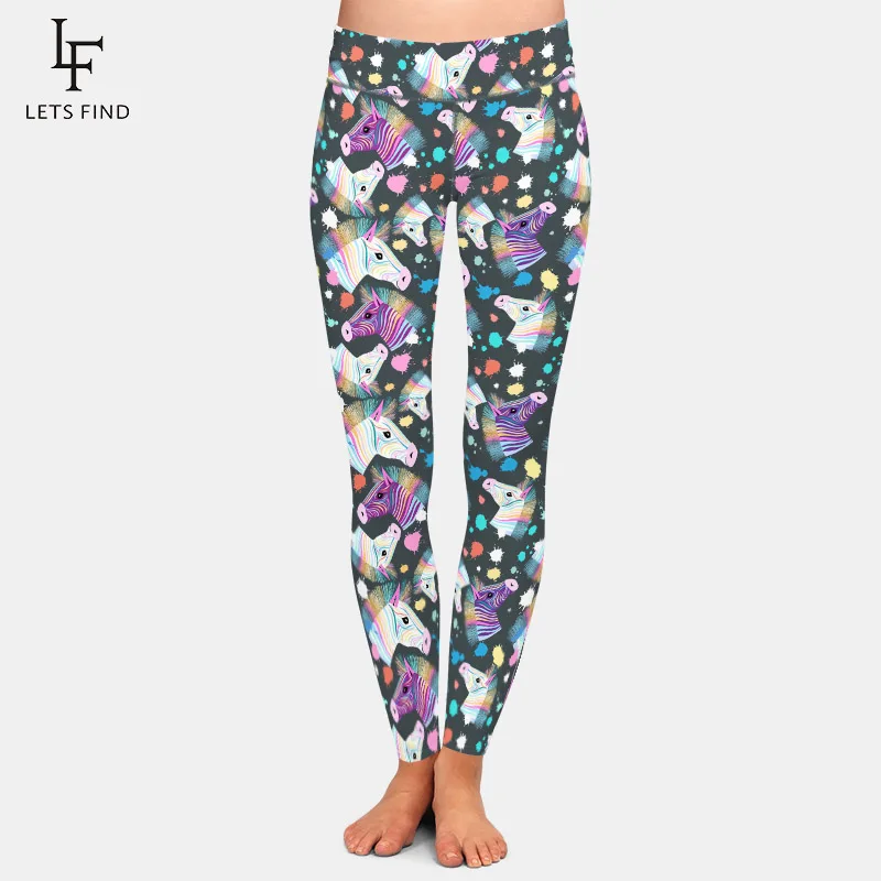 LETSFIND Super Soft Milk Silk Print 3D Colorful Portraits of Zebras Pattern High Waist Slim Fitness Women Leggings