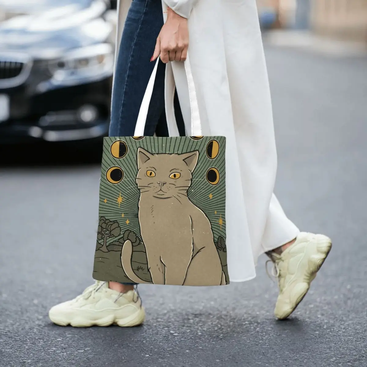 The Spiritual Guide Cat Tarot Totes Canvas Handbag Women Canvas Shopping Bag