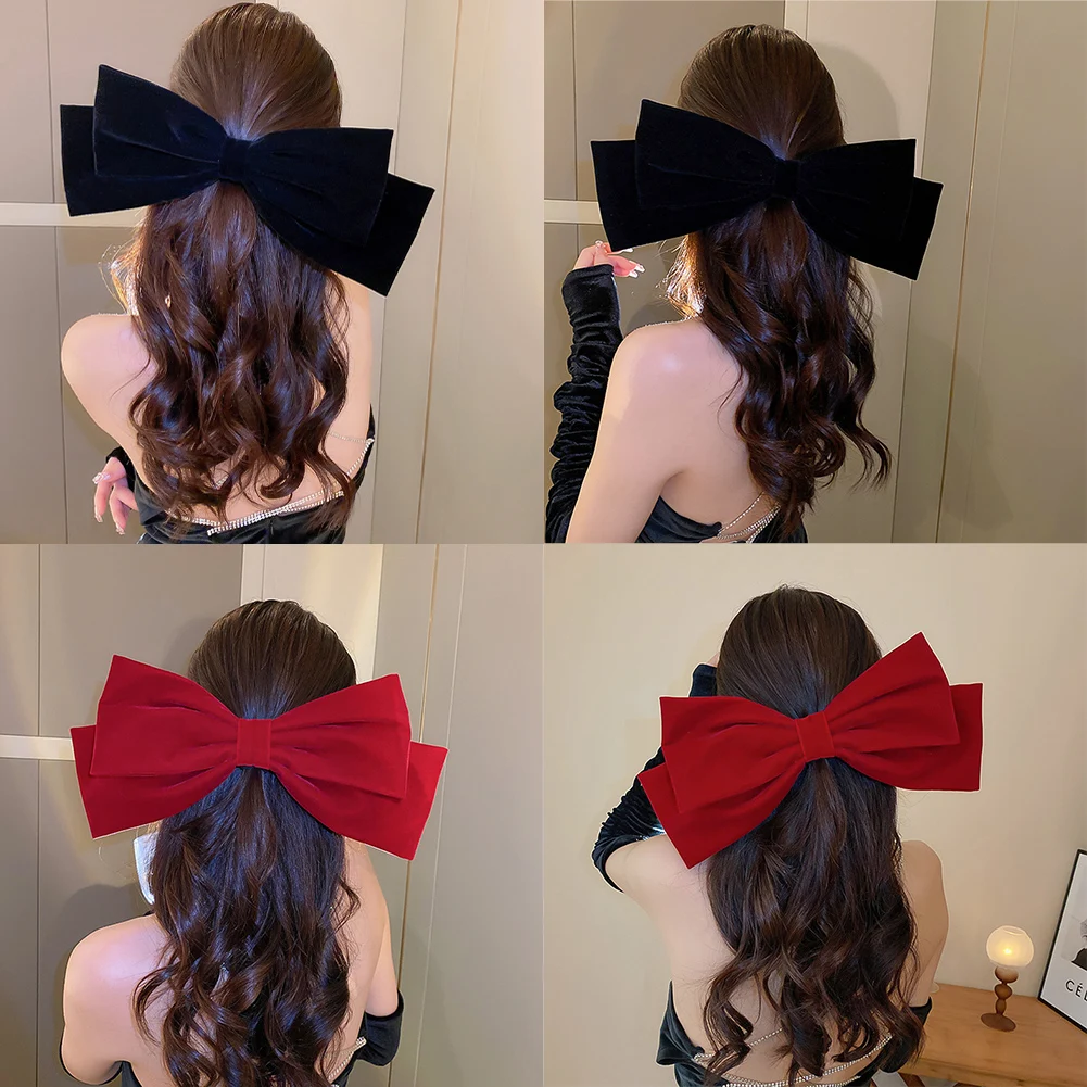 

Black Red Big Large Bow Hair Clip For Women Girls Long Ribbon Barrette Spring Clip Korean Hairpin Hair Accessories