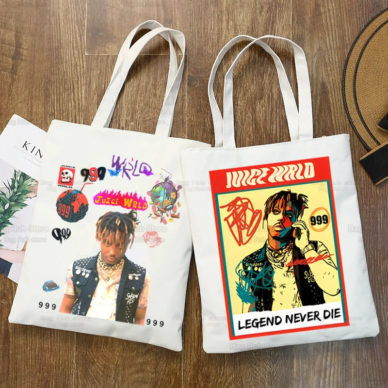 

Модные сумочки для фанатов Juice Wrld, Холщовая Сумка-тоут, складная Экологически чистая сумка для покупок в стиле хип-хоп