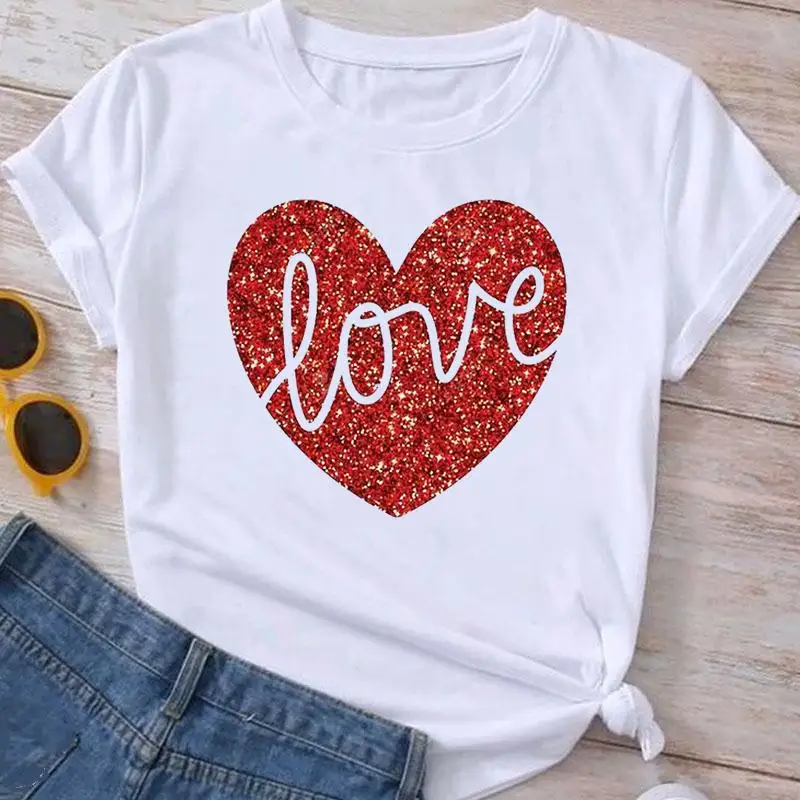 

Summer Tee Ladies Fashion Love Heart Letter 90s Graphic T Shirt Clothes Cartoon Clothing Short Sleeve Women T-shirt Female Top