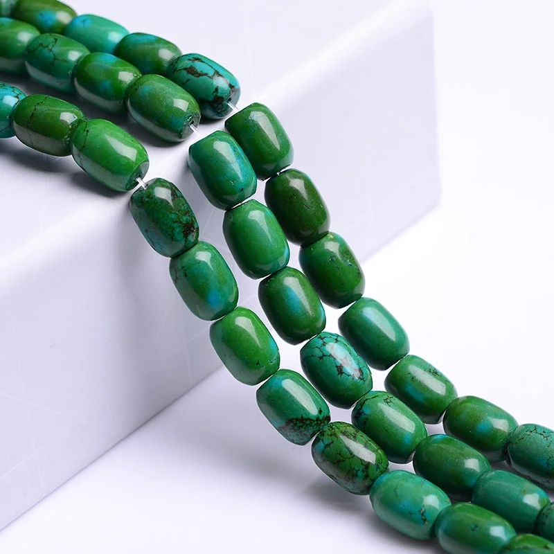 

4A Natural Green Turquoise Barrel Bead Loose Bead Handmade Stone Crystal DIY