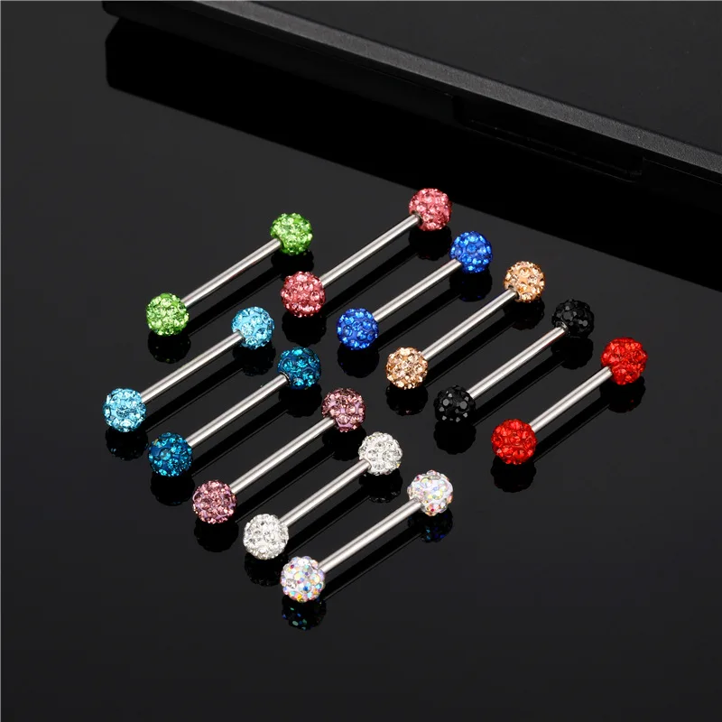 Модный пирсинг для языка с хрустальным шариком из нержавеющей стали фианитом