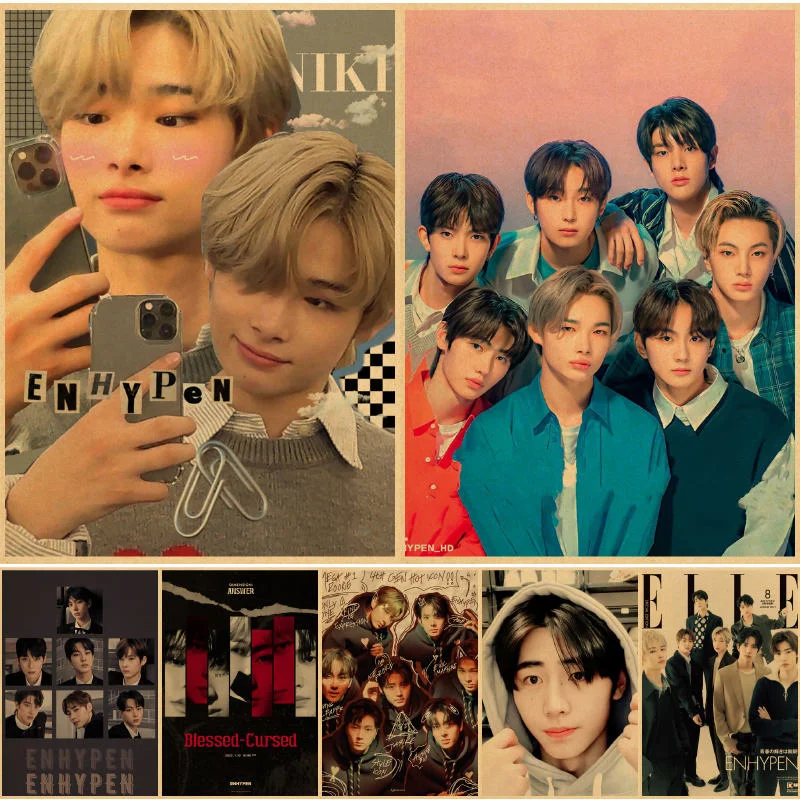 

Настенные постеры Enhypen, ВИНТАЖНЫЙ ПЛАКАТ с рисунком, для спальни, аниме декор, мусульманские настенные картины