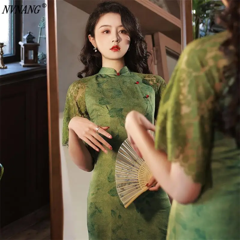 

Чонсам в китайском стиле nvang, весенне-летний стиль, богатая сказочная юбка в стиле ретро, улучшенный стиль в старинном стиле, для молодых дев...