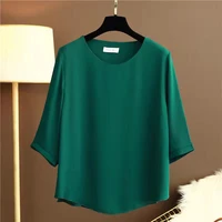 yuqi oversized m 5xl loose short sleeved chiffon women blouses o neck blouse 2022 summer solid casual tops fashion women shirts