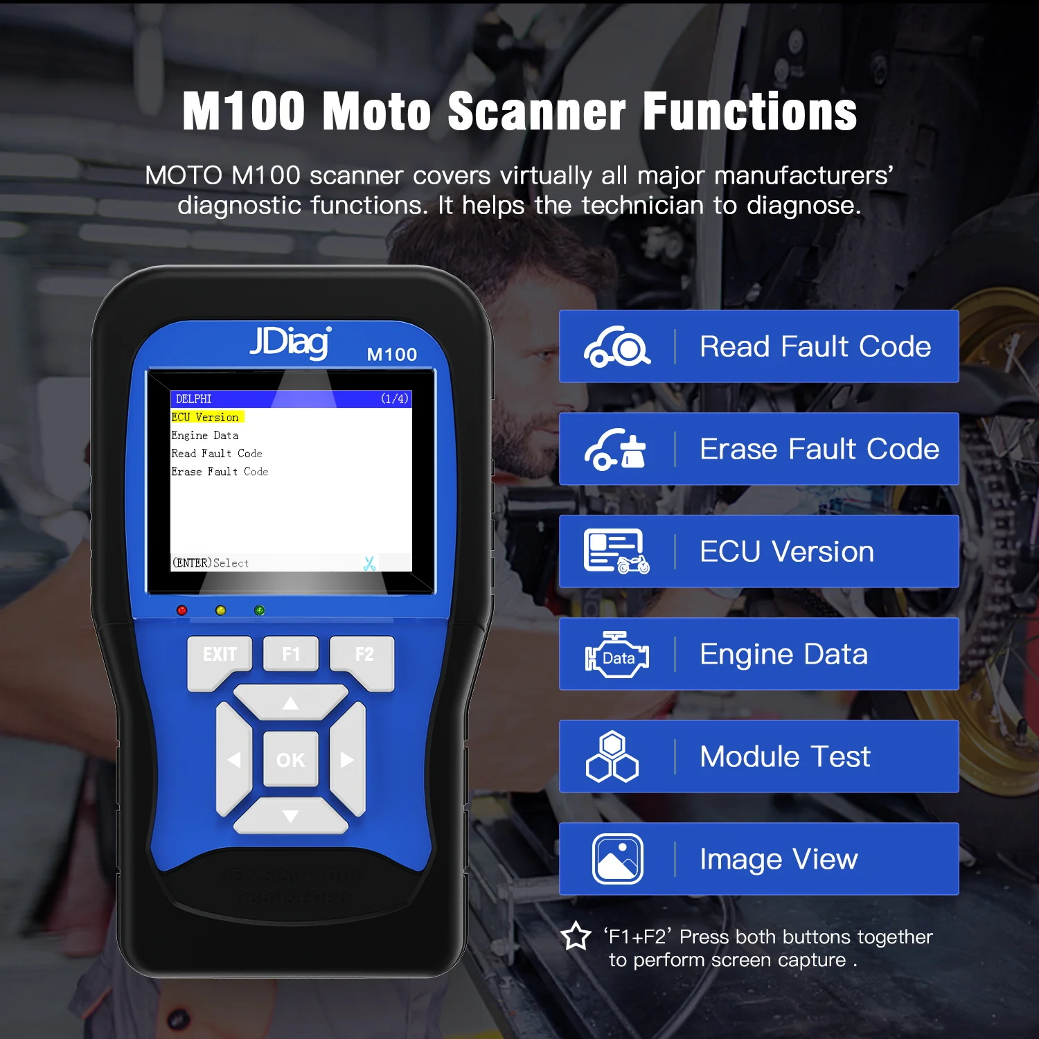 

Jdiag M100 Motorcycle MultiLanguage Diagnostic Scanning Tool TopDiag For KTM YAMAHA PIAGGIO BENELLI Intelligent Moto Scan Tester