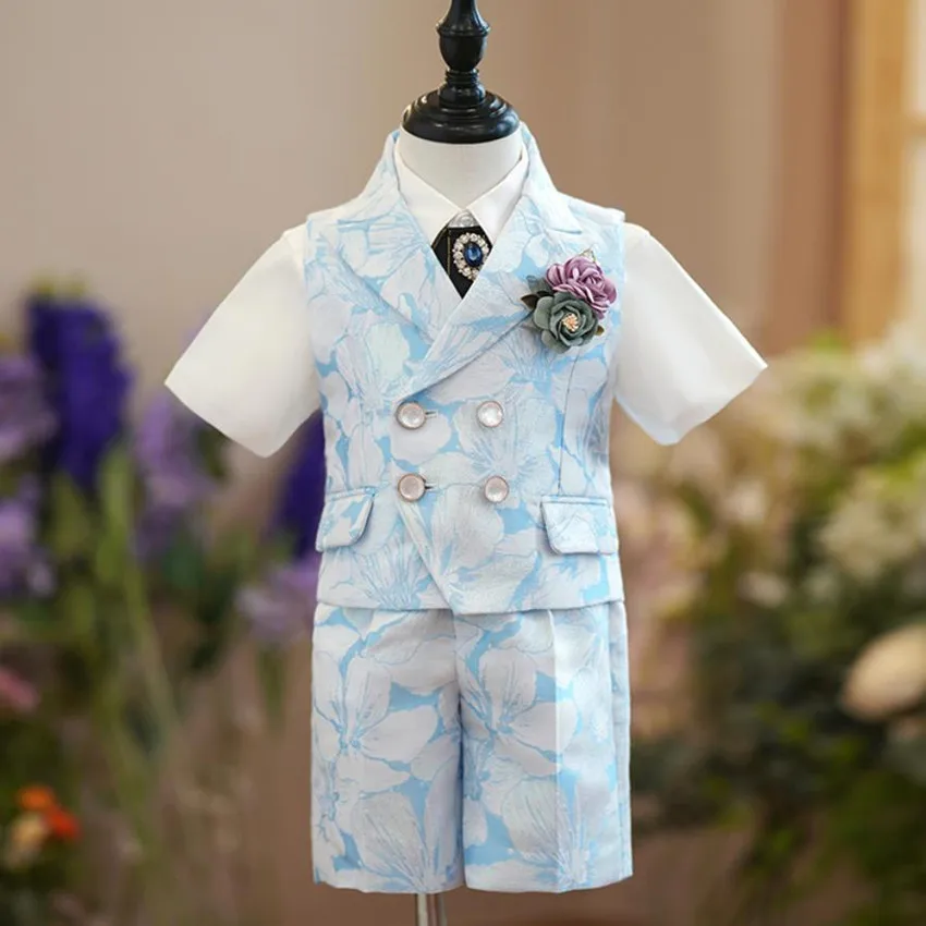 

5PCS Children's Formal Vest Suit Wedding Birthday Baptism Party Gown Kids Piano Performance Costume Boys Waistcoat Sets A2310