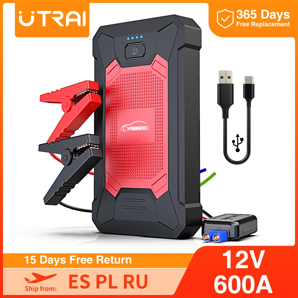 

Jump Starter 12000mAh Peak 600A Portable Emergency Starter Auto Car Battery Booster Mini Power Bank for 12V Car