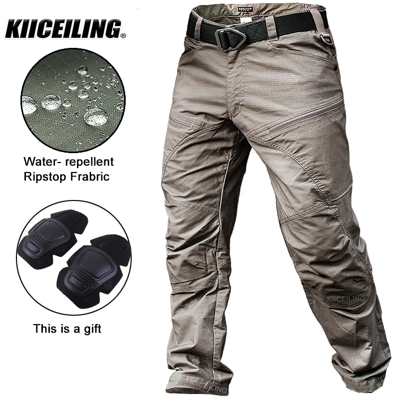

KIICEILING K89 Military Tactical Men's Cargo Pants Elasticity Cotton Ripstop Black Camouflage Casual Army Work Hiking Trousers