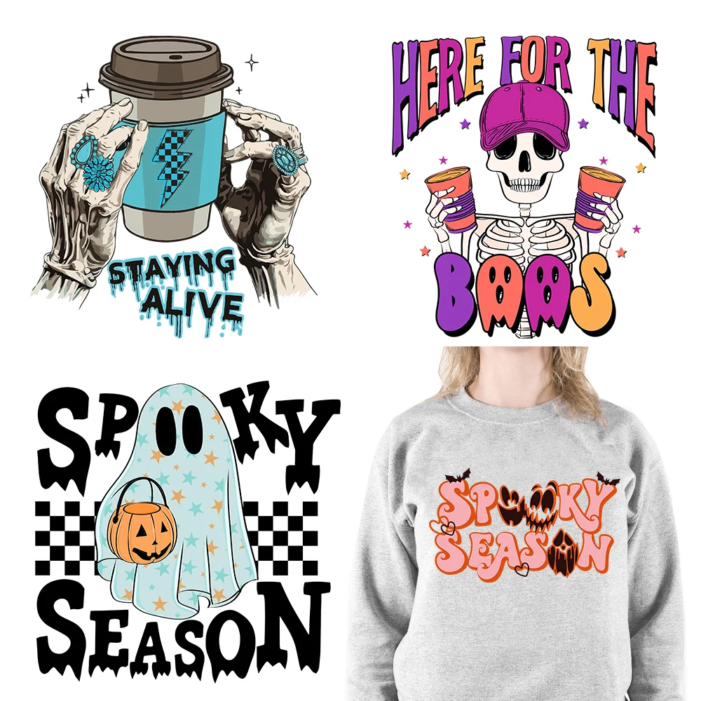 Веселые наклейки Тис на Хэллоуин, био, цикопас, термопереводные наклейки, готовые к нажатию для одежды