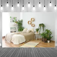 Living Room Photo Backdrops Spring Green Plants Pure White Wall Wooden Floor Photography Backgrounds Photographic Portrait Props