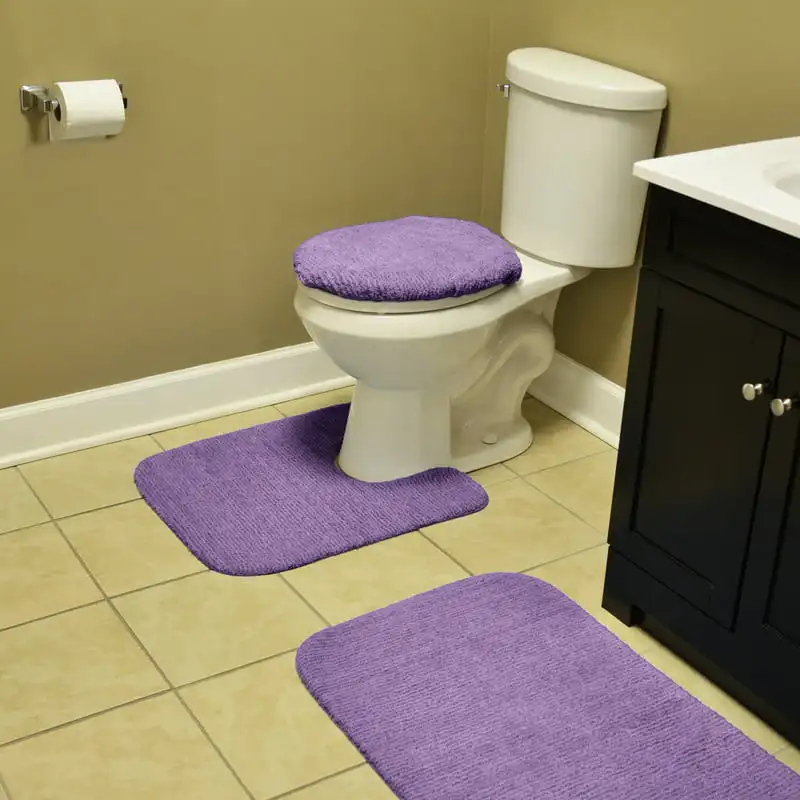 

3 Piece Nylon Washable Bathroom Rug Set Purple