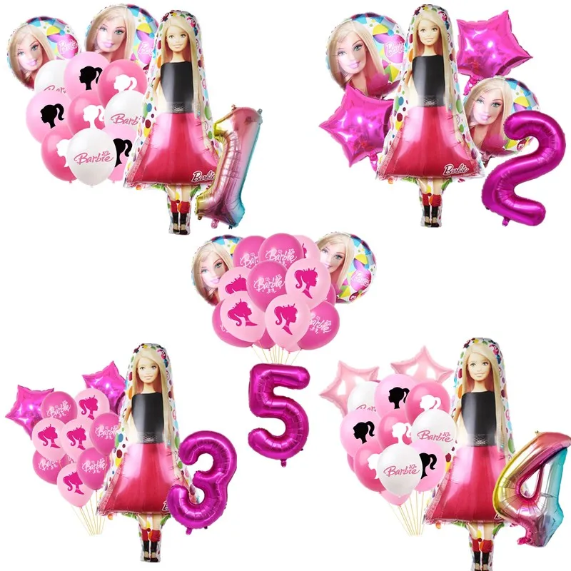 

18pcs Barbi Doll Aluminum Foil Balloons Set Girl Birthday Party Baby Shower Barbi Latex Balloon Decor Wedding Pink Air Globo Toy
