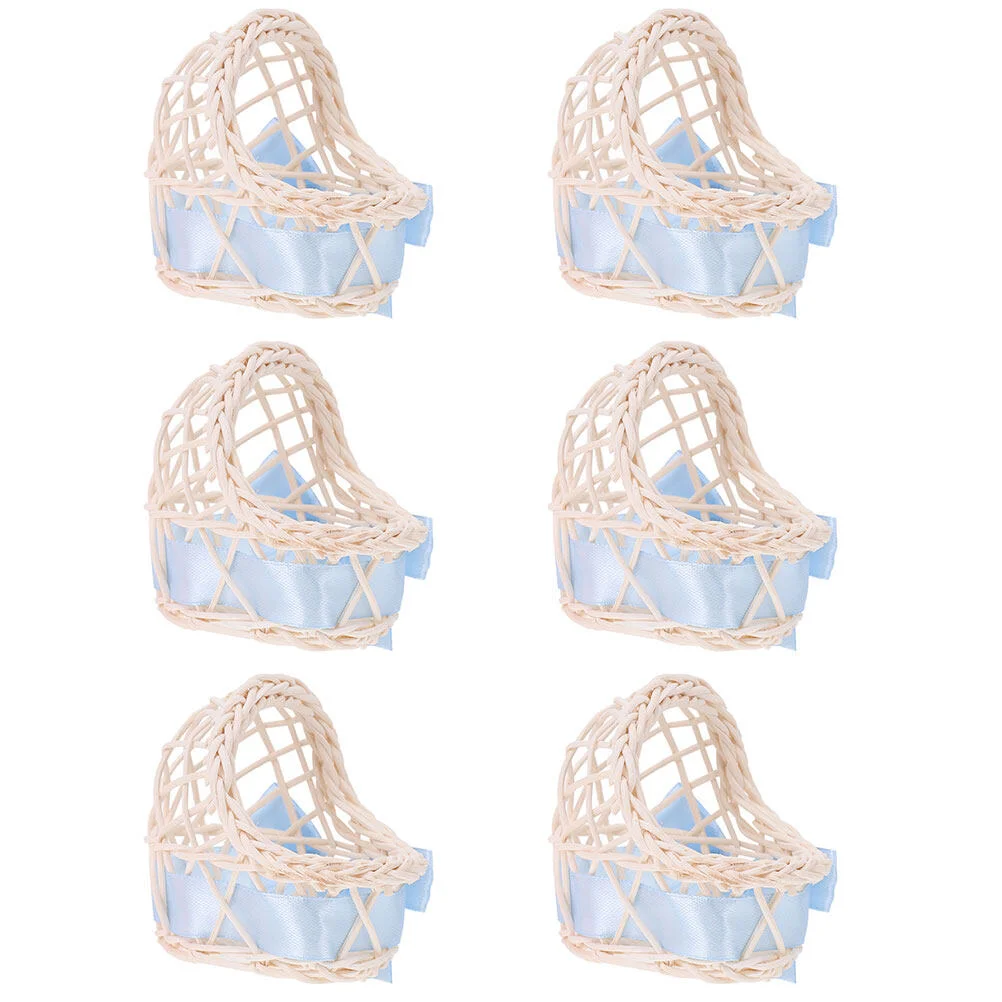 

6 Pcs Flower Basket Baby Toy Mini Miniature Woven Model Creative Micro Scene Rattan House Supplies Child