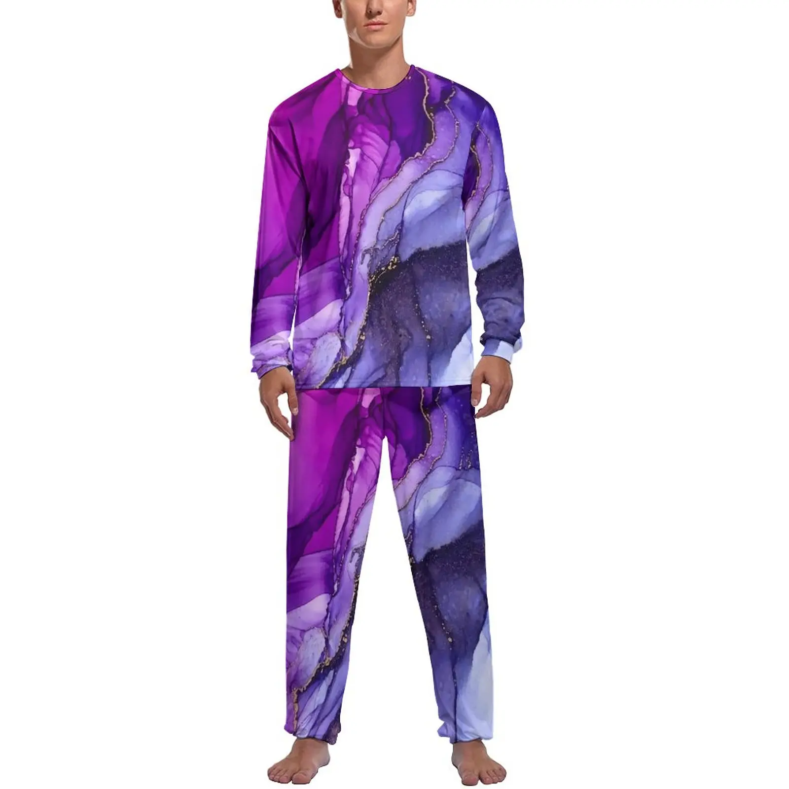 

Rainbow Ombre Pajamas Mens Abstract Vibrant Kawaii Home Suit Spring Long Sleeve 2 Pieces Casual Design Pajama Sets