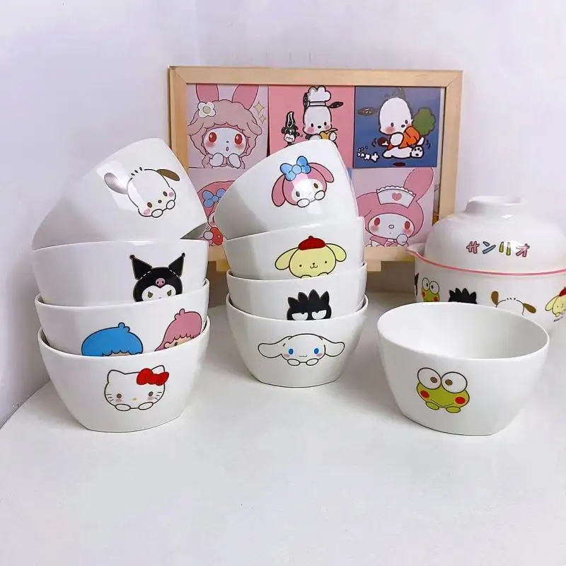 Sanrio Kuromi 4.5 Inch Rice Bowl Hello Kittys My Melody Cinnamoroll Cute Cartoon Pattern Breakfast Oatmeal Bowl Soup Noodle Bowl