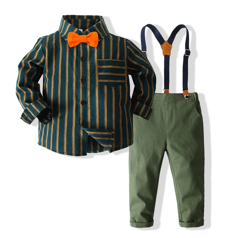 

Autumn Fashion Kids Boys Gentleman Suit Clothing Long Sleeve Bowtie Shirt+Suspender Pants Sets Children Baby Boys Suit