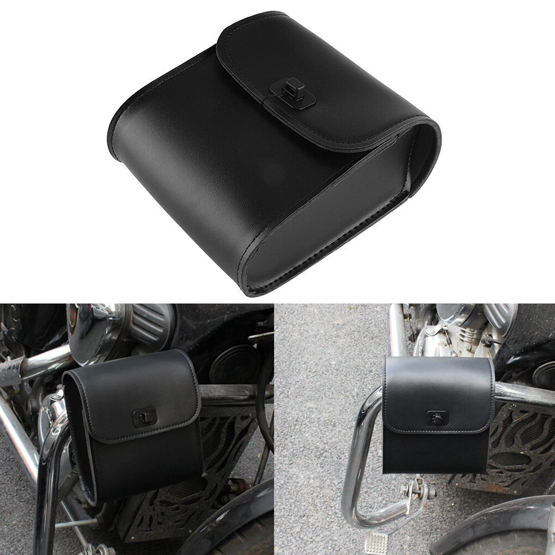 

Универсальная Боковая Сумка из искусственной кожи для мотоцикла и велосипеда, черный органайзер для хранения седла, вилки, чемодан, регулируемый ремешок с быстроразъемной пряжкой