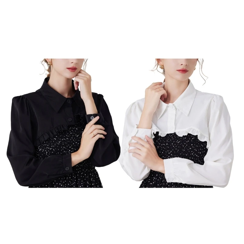 

Women's Long Sleeve Cropped Cardigan Shrugs Button Front Crop Blouse Shirt Top