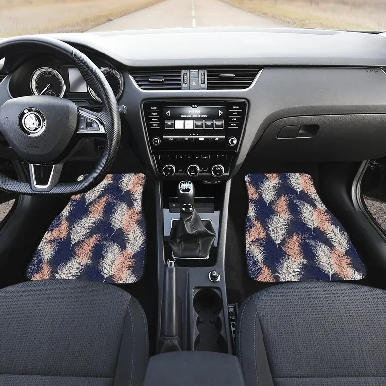 

Peach Feathers Navy Car Floor Mats Set, Front and Back Floor Mats for Car, Car Accessories