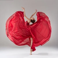 childrens 720 degree swing skirt classical dance belly dance clothes girls elegant long modern dance practice gauze skirt red