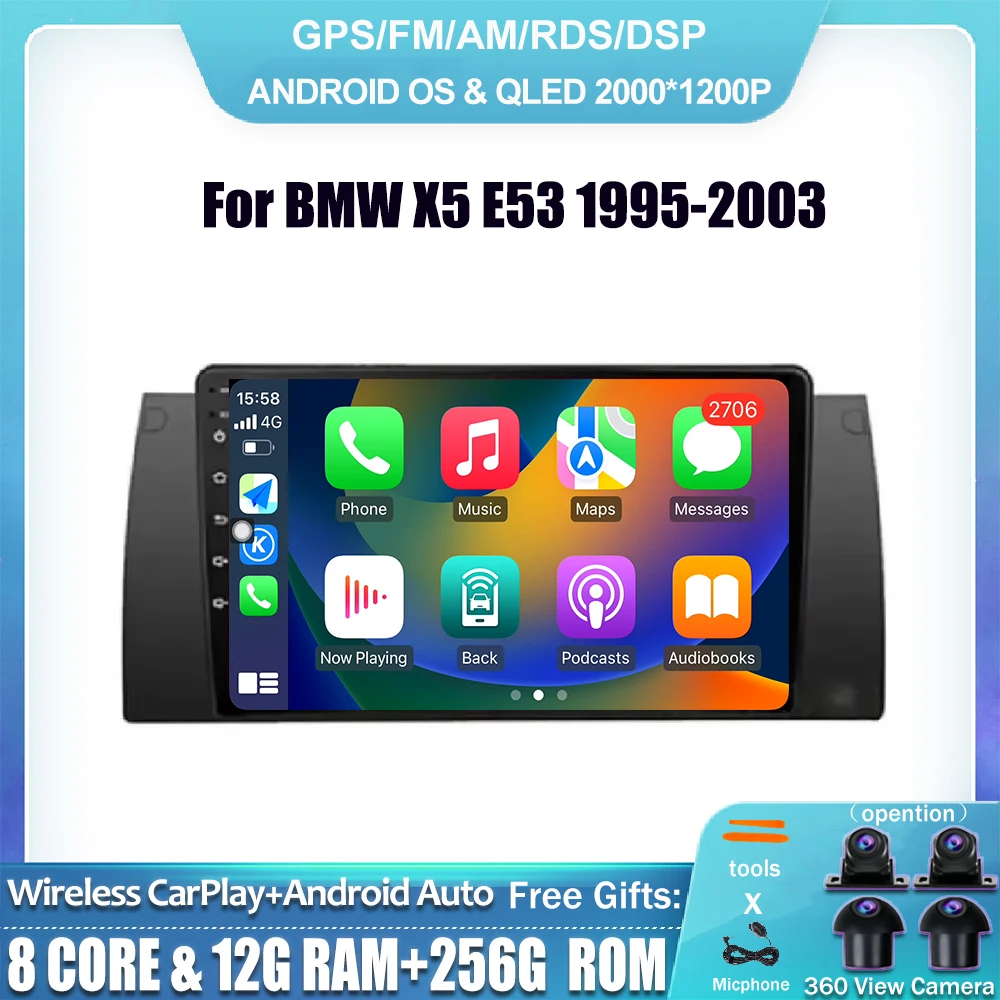 Для BMW X5 E53 1995-2003 Android 14 Автомобильный радиоприемник Мультимедиа Стерео Видеоплеер