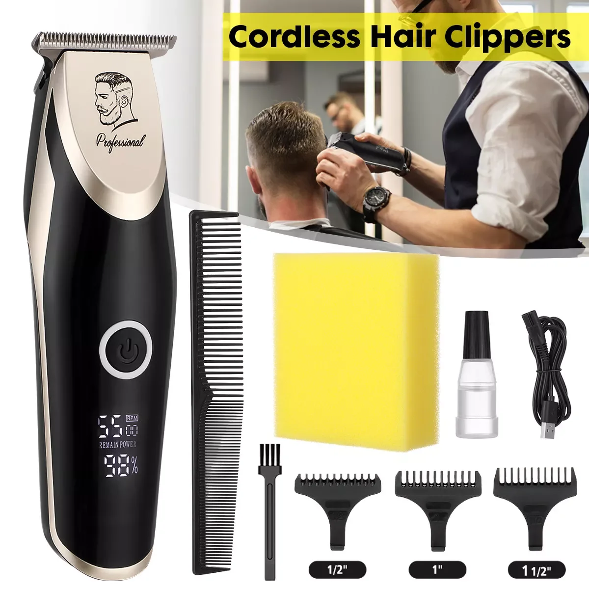 

NEW2023 9 IN Waterproof Cordless Hair Trimmer Clipper Kit Men Haircut Rechargable Beard Shaver Suitable for Home & Salon