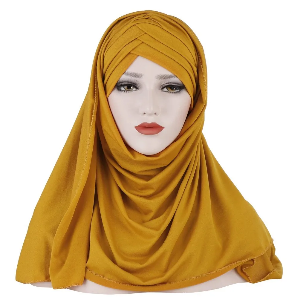 

2021 New Women Jersey Scarf Soft Plain Cotton Instant Hijab Shawls and Wraps foulard femme muslim Hijabs Ready To Wear Headscarf