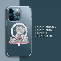 tatty teddy bear cute doll phone case transparent magsafe magnetic magnet for iphone 13 12 11 pro max mini wireless charging