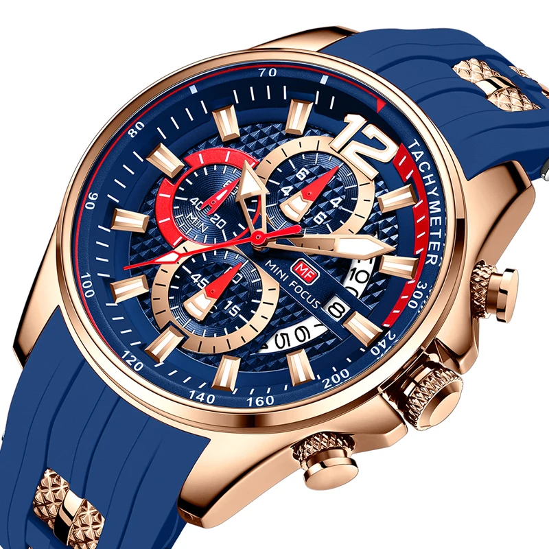 

MINI FOCUS Men's Sport Watch Multifunctional Quartz Wristwatch With Calendar 3 Dials Luxury Chronograph Watches Silicone Strap