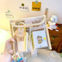 korean ins style large capacity cute pencil case waterproof student transparent pvc stationery cosmetic storage bag kawaii