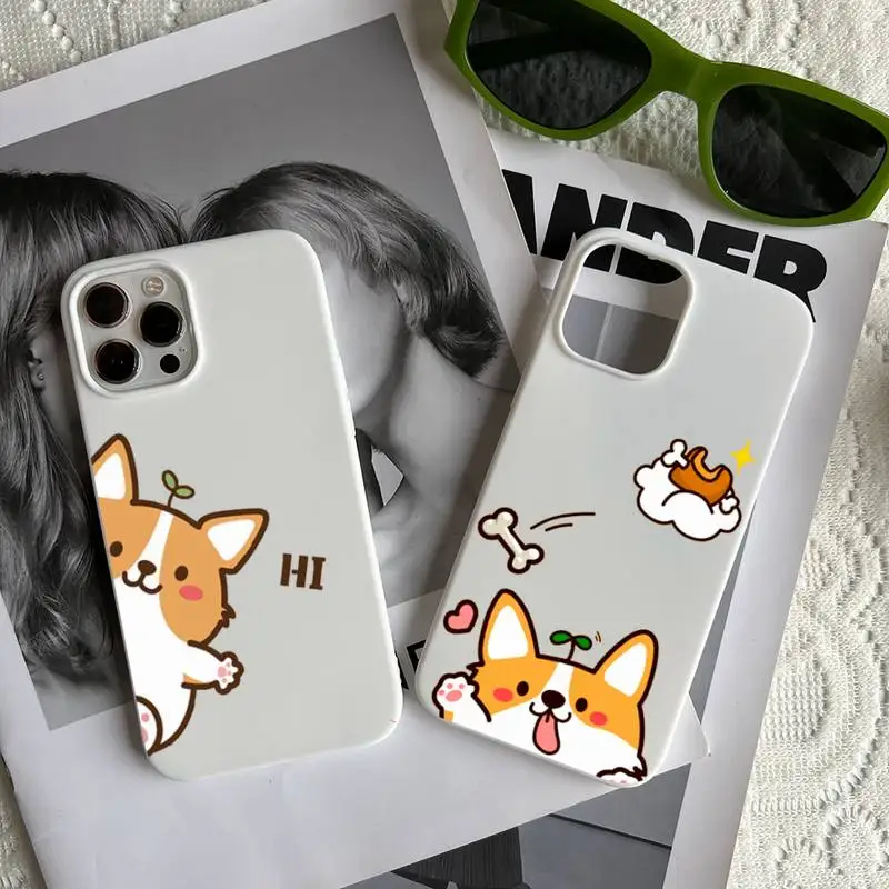 

Funny Cute Dog Corgi Phone Case White fundas shell cover for iphone 6 6s 7 8 plus xr x xs 11 12 13 mini pro max
