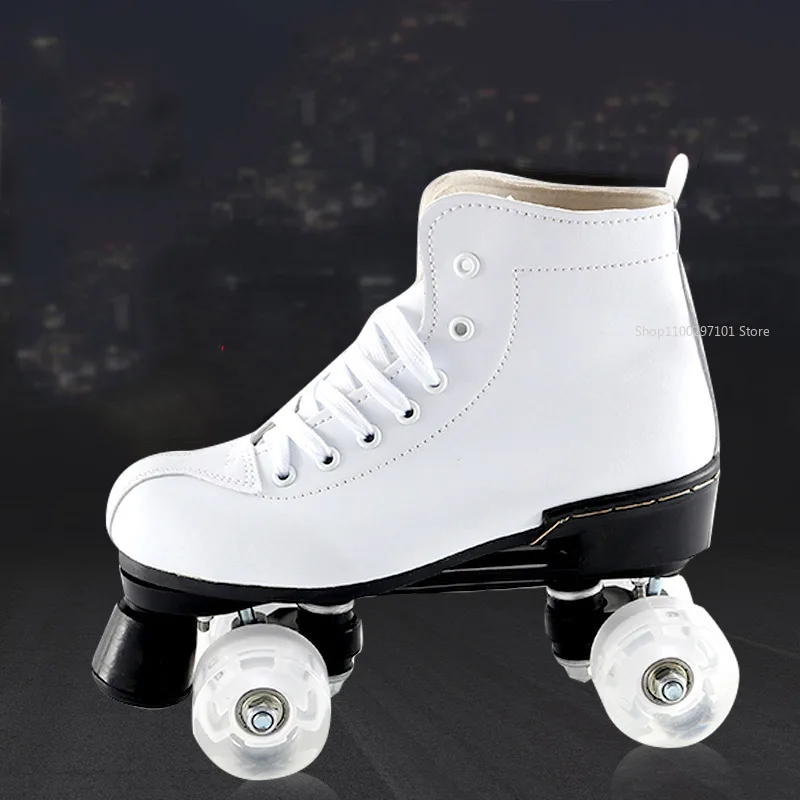 

Led Double Row Roller Skates Luminous Wheel Quad Pu Leather Professional Roller Skates Shoes Retractable Men Kids Roda De Patins