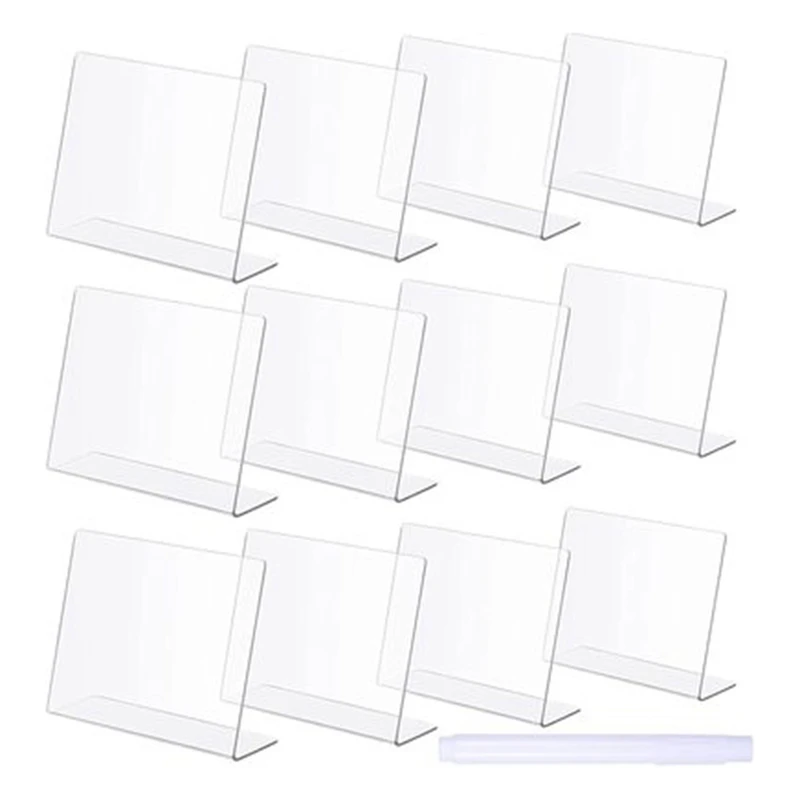 

12 Pack Blank Acrylic Sign Holder Table Card Stands, Acrylic Wedding Party Table Sign Holder With Marking Pen