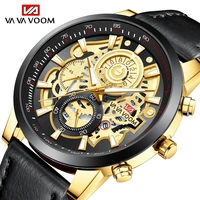mens top sports watch fashion design luxury gold black stainless steel quartz movement calendar waterproof for men wristwatches