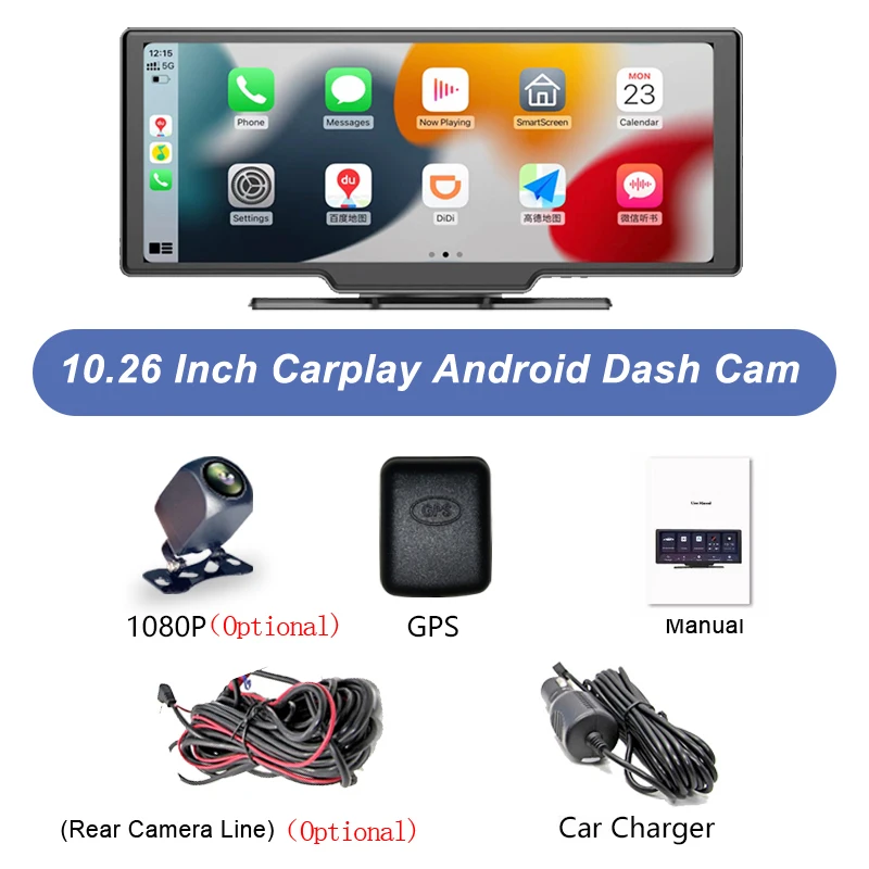 ADDKEY 4K Car DVR Wireless Connection 10.26 Inch Dash Camera Carplay & Android Auto WiFi Mirror Video Recording FM Transmiter images - 6