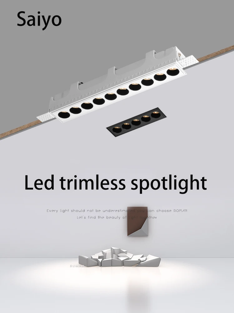 Saiyo Led Trimless Spotlight Borderless Spot Light  Embedded Long Grille Lamp COB Ceiling Strip 110V 220V 10W 20W Square Foco