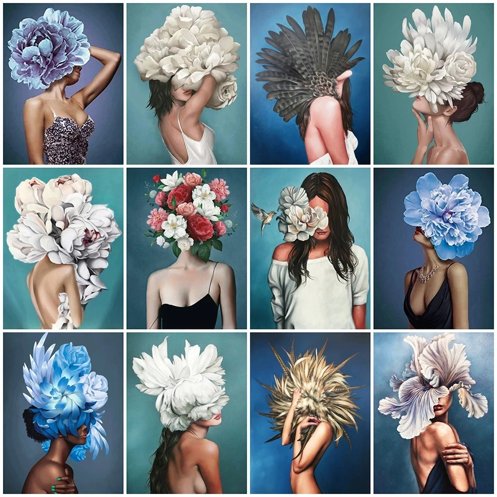 

Diamond Painting Woman Flower 5D DIY New Product Diamond Embroidery Girls Full Round Diamond Mosaic Rhinestone Art Home Decor