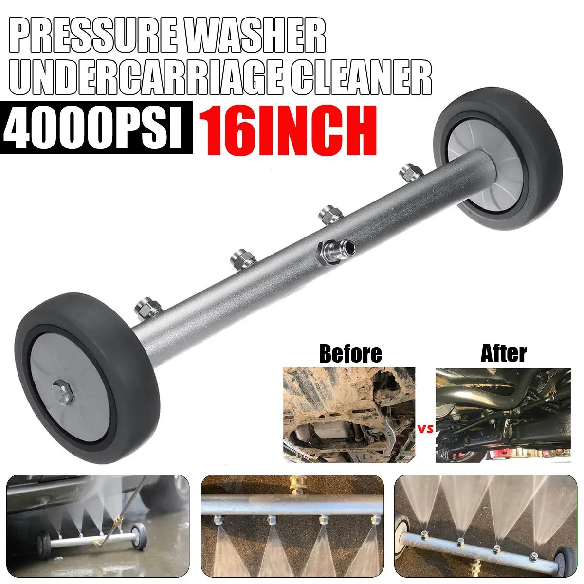 

16 Inch Pressure Washer Undercarriage Cleaner Water Broom 2In1 Power Washer Attachments 1500 PSI-4000 PSI Surface Cleaning Wands