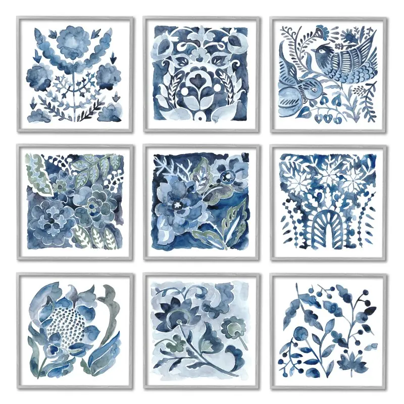 

Industries Abstract Botanical Birds Flowers Pattern Layered Watercolor , 12 x 12, Design by Chariklia Zarris
