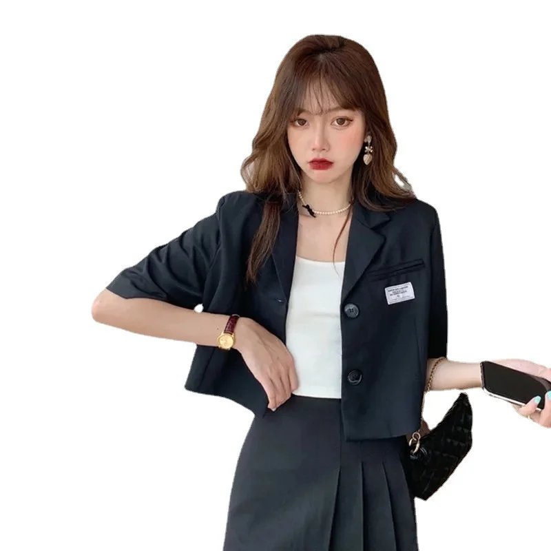 Пиджак женский с коротким рукавом Модный тонкий однобортный свободный короткий
