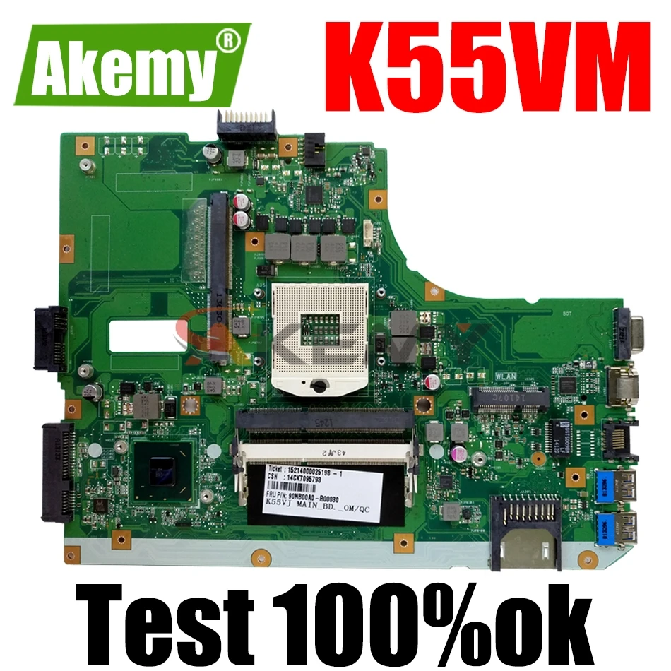 

AKEMY K55VM Laptop Motherboard For ASUS K55VM K55VJ A55V Original Mainboard