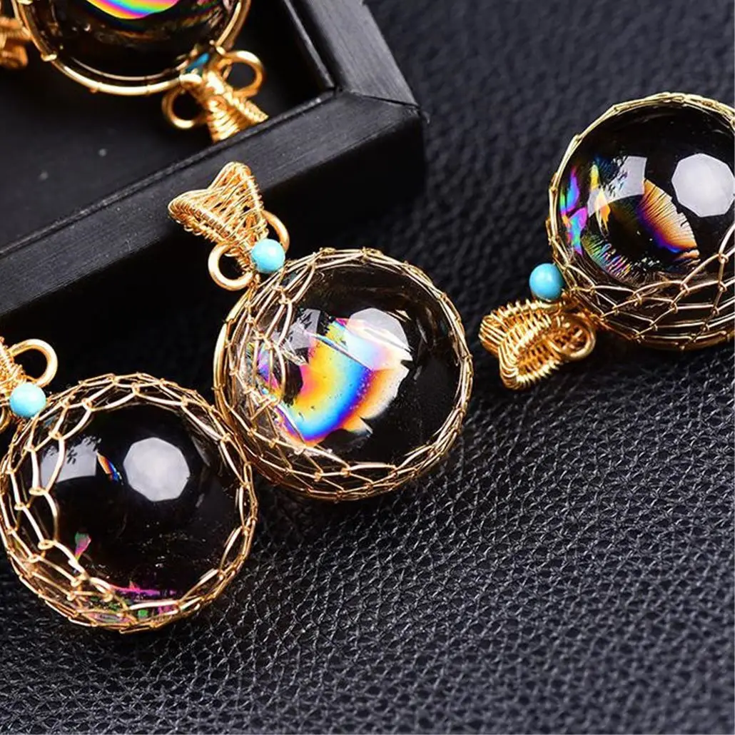 

Natural Rainbow Smoky Quartz Crystal Sphere Ball Crystal Chakras Reiki Healing pendant necklace