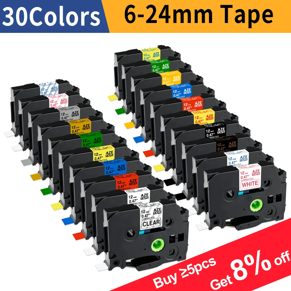 6/9/12/18/24Mm Per Brother Tape 12Mm Compatibile Tze Label Tape Tze231 251 Per Ptouch Pth110 H107 P710Bt H105 E550W Etichettatrice