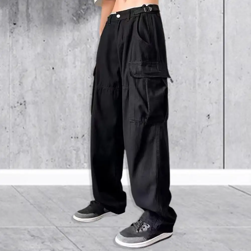 

Popular Unisex Trousers Bottoms Unisex Pants Solid Color Hip Hop Mid Waist Cargo Pants Multi-pocket