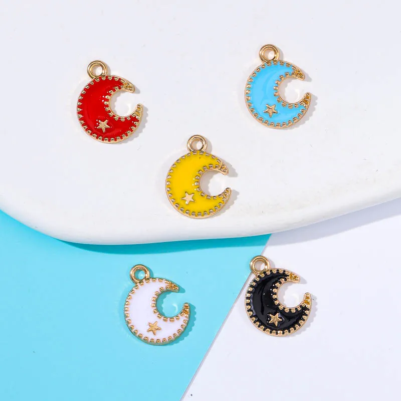 

JQ 16*13MM Cute Golden Star Moon Enamel Charm Pendant Accessories For Women's Bracelet Earrings DIY Jewelry Making Supplies
