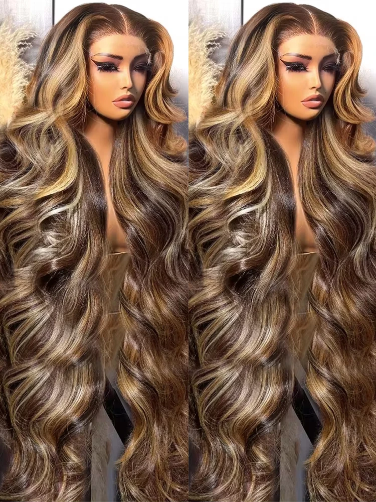 250% Выделите Ombre Объемная Волна Кружева Фронтальный Парик Человеческих Волос 13x4