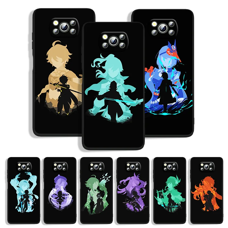 

Cute Genshin Impact Anime For Xiaomi POCO M4 M3 C3 X4 X3 X2 F3 X2 F1 Pro NFC GT Mi Play Mix 3 A2 lite Black Soft Phone Case